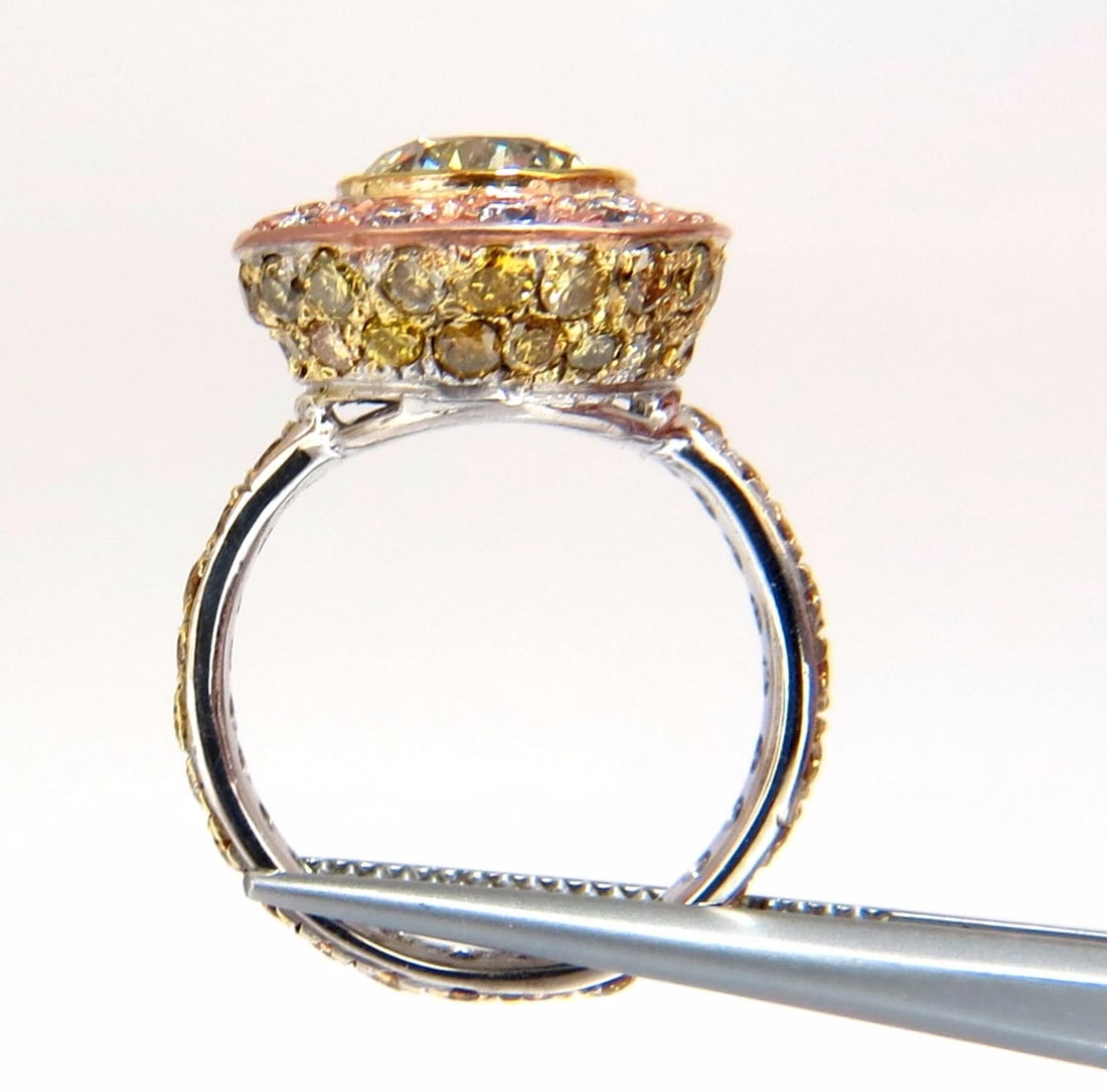 GIA certified 3.67ct Fancy Round Natural Diamond ring circular flush deck - 6