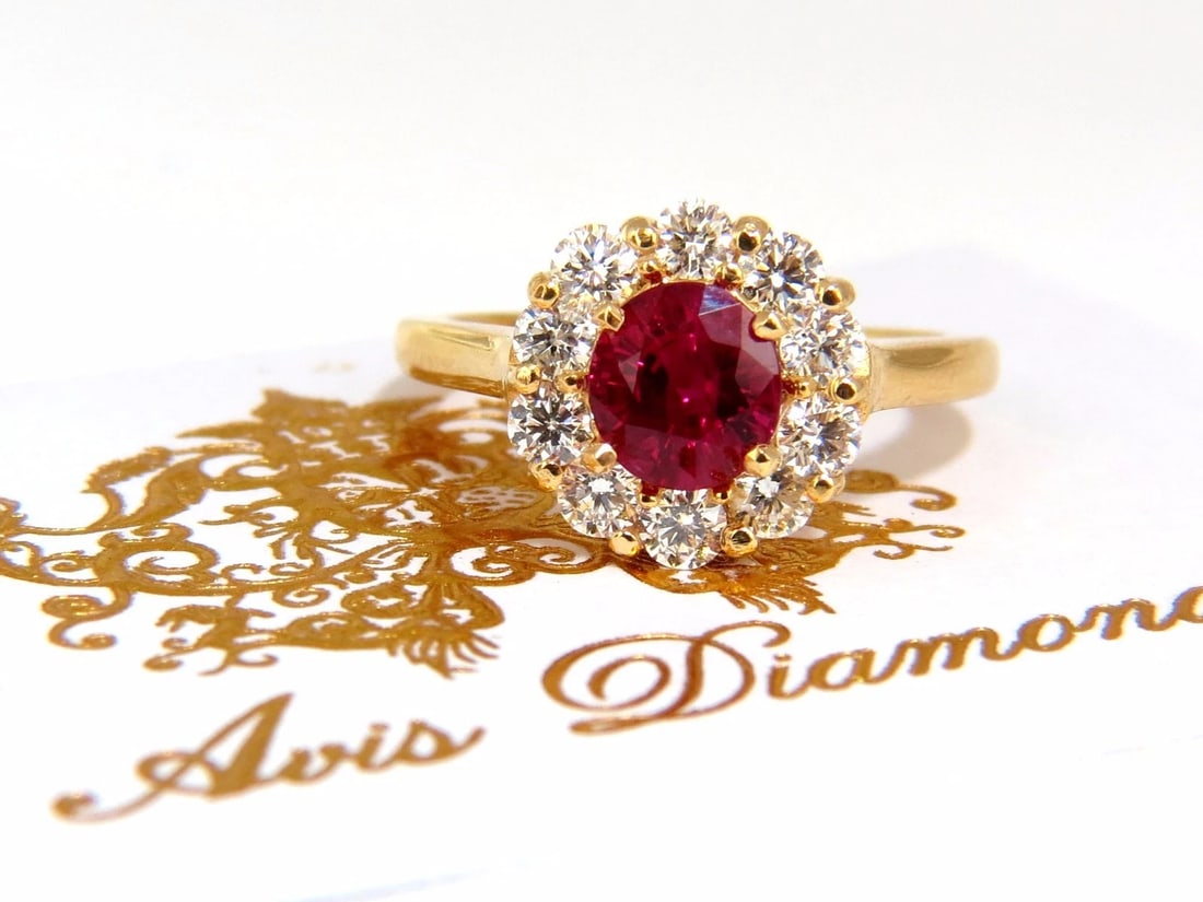 GIA Certified 1.54ct oval cut red natural ruby .88ct diamonds ring 18kt - 4