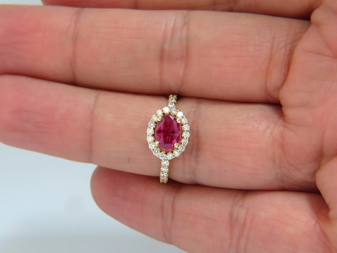Burma Natural GIA Certified 1.01ct oval cut red ruby .50ct diamonds ring 14kt - 4