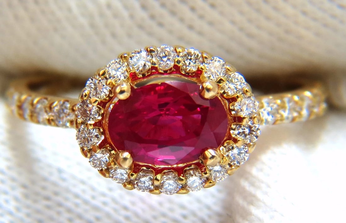 Burma Natural GIA Certified 1.01ct oval cut red ruby .50ct diamonds ring 14kt - 5
