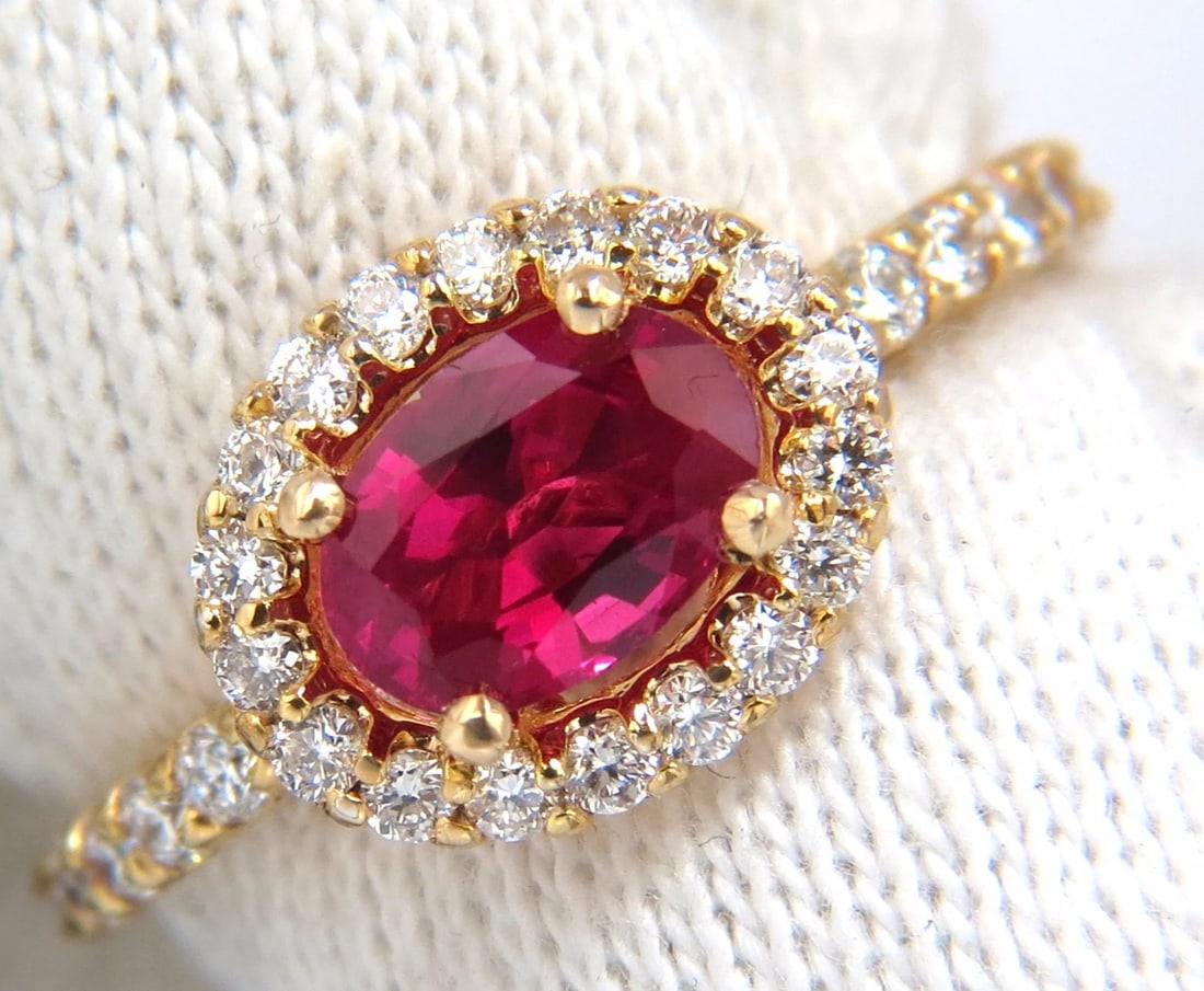 Burma Natural GIA Certified 1.01ct oval cut red ruby .50ct diamonds ring 14kt - 6