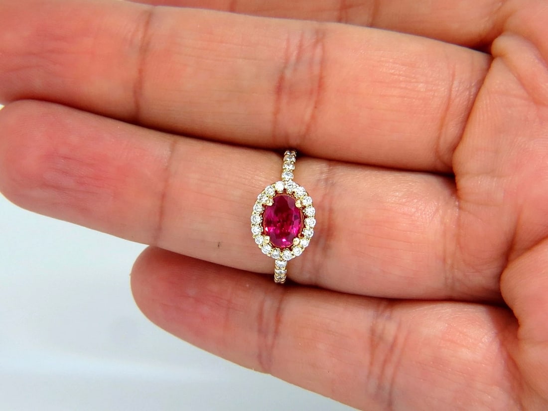 Burma Natural GIA Certified 1.01ct oval cut red ruby .50ct diamonds ring 14kt - 7