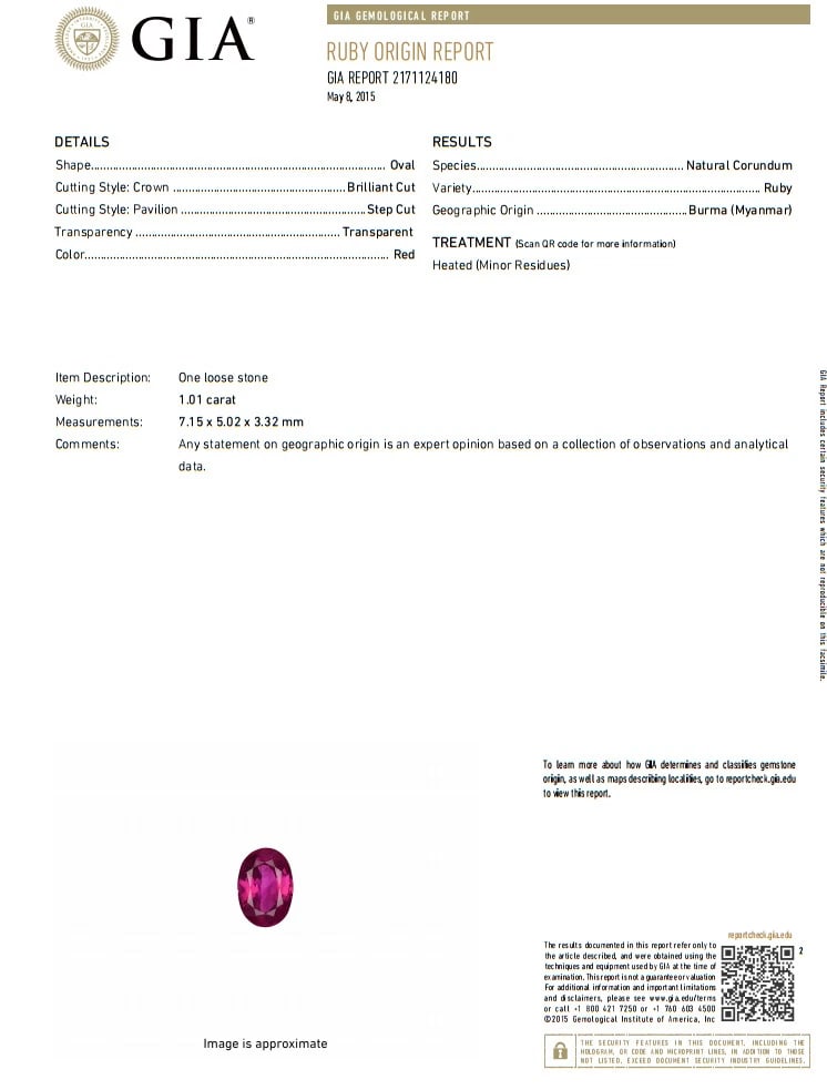 Burma Natural GIA Certified 1.01ct oval cut red ruby .50ct diamonds ring 14kt - 8