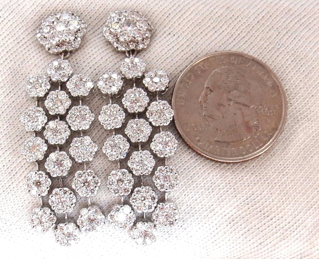 6.50ct natural round diamonds tier floating cluster dangle earrings g.vs 18kt - 3