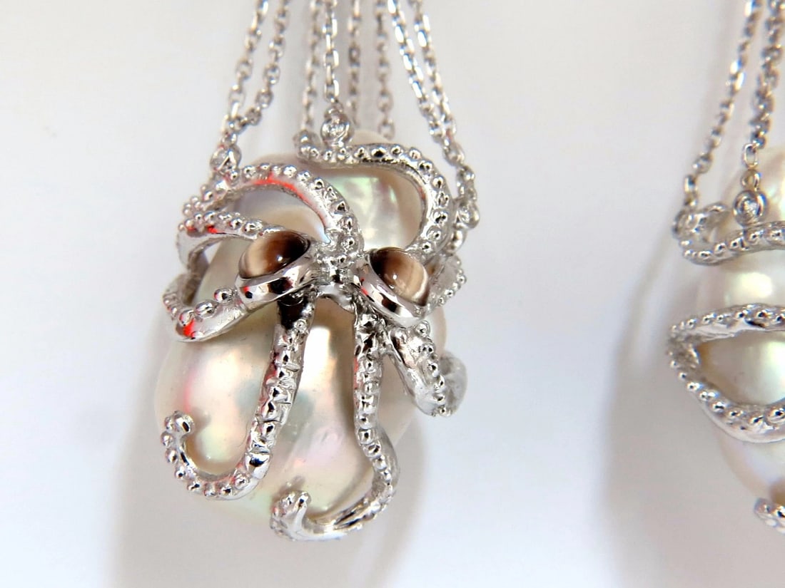 GIA Certified 30mm Baroque Pearls Catseye Octopus diamond dangle earrings - 3
