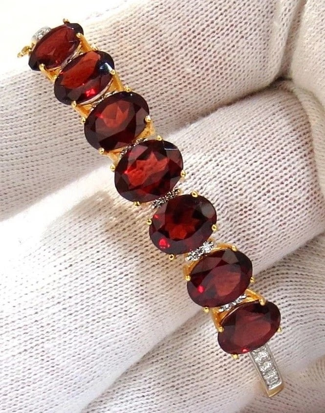 16.75ct NATURAL RED GARNET DIAMONDS BANGLE BRACELET 14KT - 2