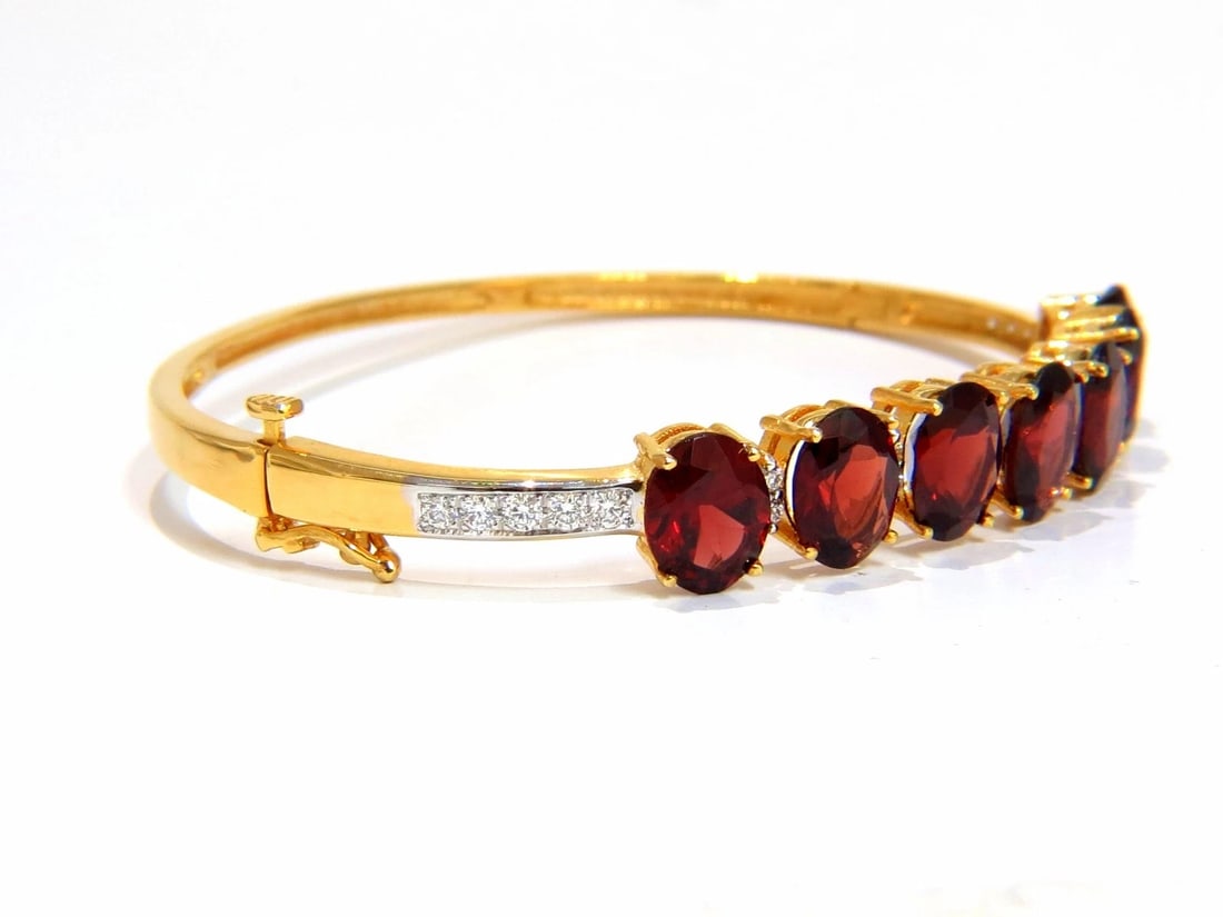 16.75ct NATURAL RED GARNET DIAMONDS BANGLE BRACELET 14KT - 3