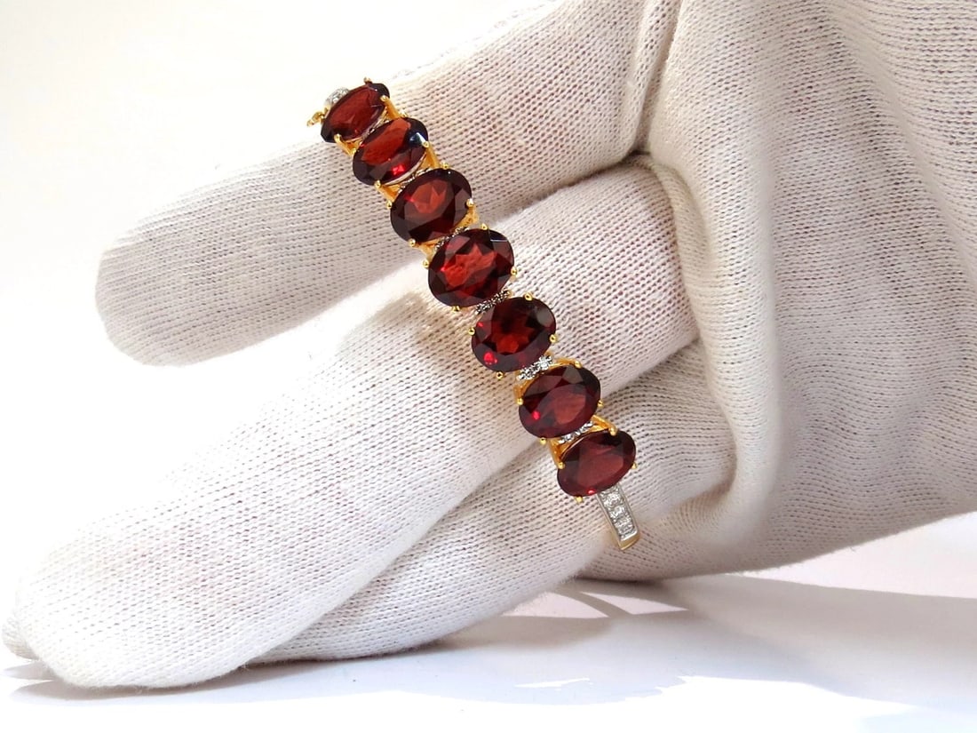 16.75ct NATURAL RED GARNET DIAMONDS BANGLE BRACELET 14KT - 7