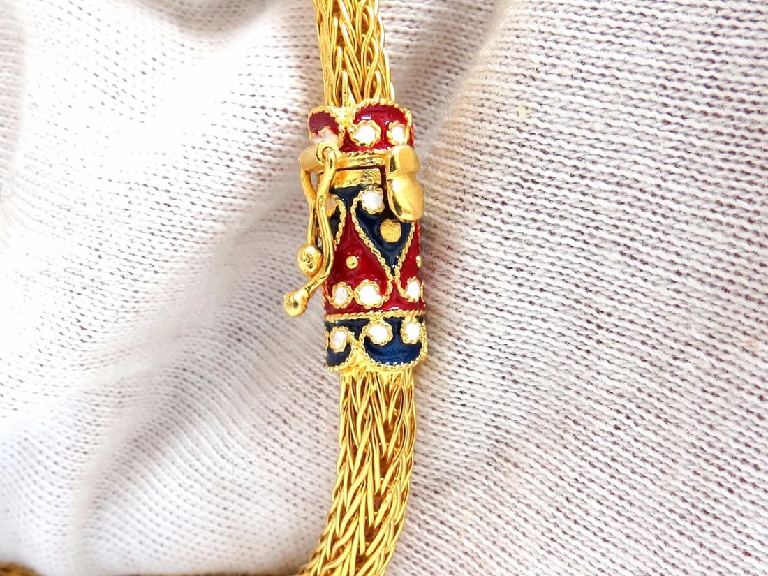 18kt Sailor's Knot Enameled Weave Necklace Long Bolo Tassel Deco 132 grams - 5