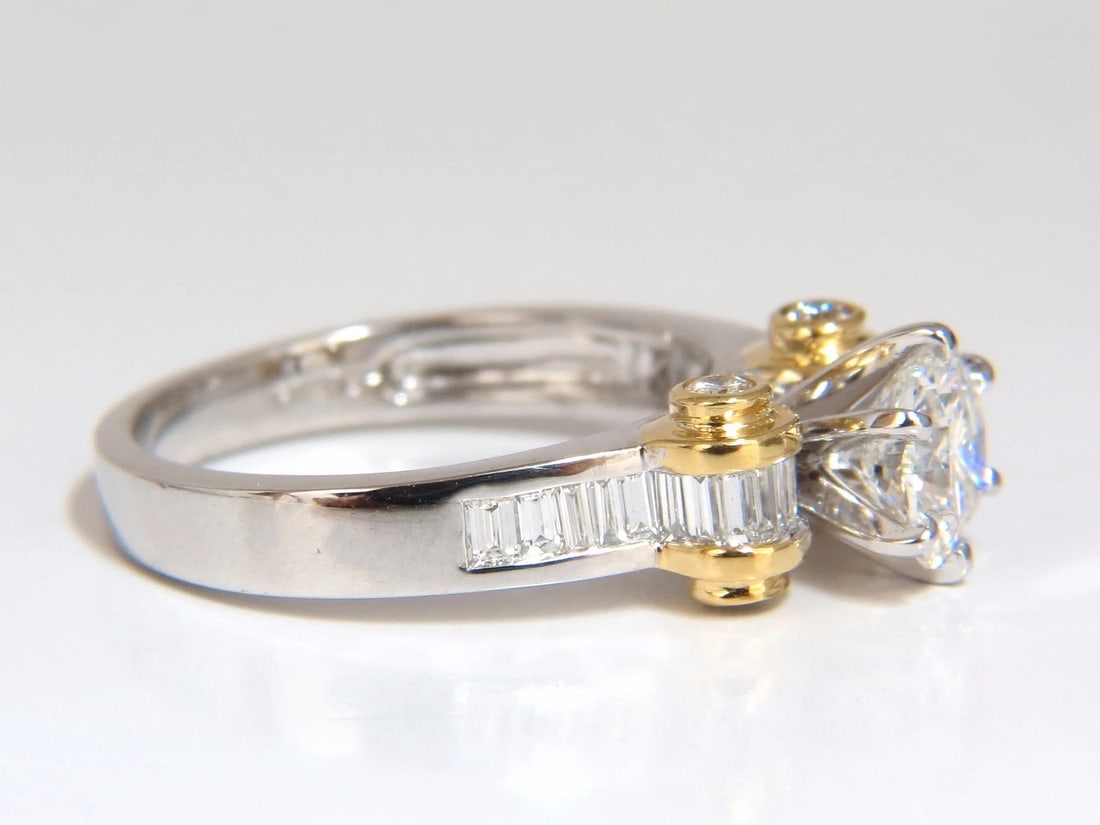 GIA Certified 1.01ct natural cushion cut baguettes diamond ring platinum E/Vs2 - 4