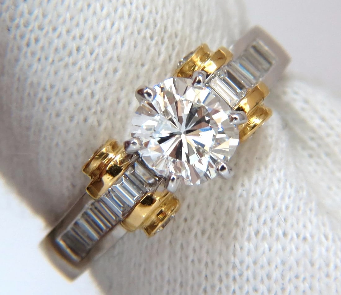 GIA Certified 1.01ct natural cushion cut baguettes diamond ring platinum E/Vs2 - 7