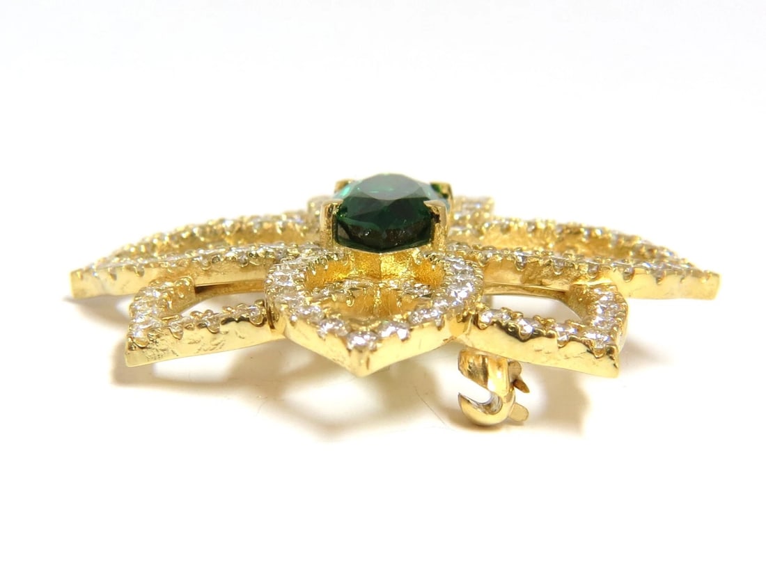 GIA CERTIFIED 7.63ct. NATURAL GREEN MARQUISE TSAVORITE DIAMONDS BROOCH PIN 18k - 4