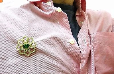 GIA CERTIFIED 7.63ct. NATURAL GREEN MARQUISE TSAVORITE DIAMONDS BROOCH PIN 18k - 8
