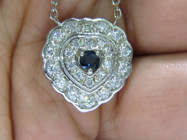 1.25CT NATURAL SAPPHIRE DIAMOND CLUSTER NECKLACE 14KT - 4