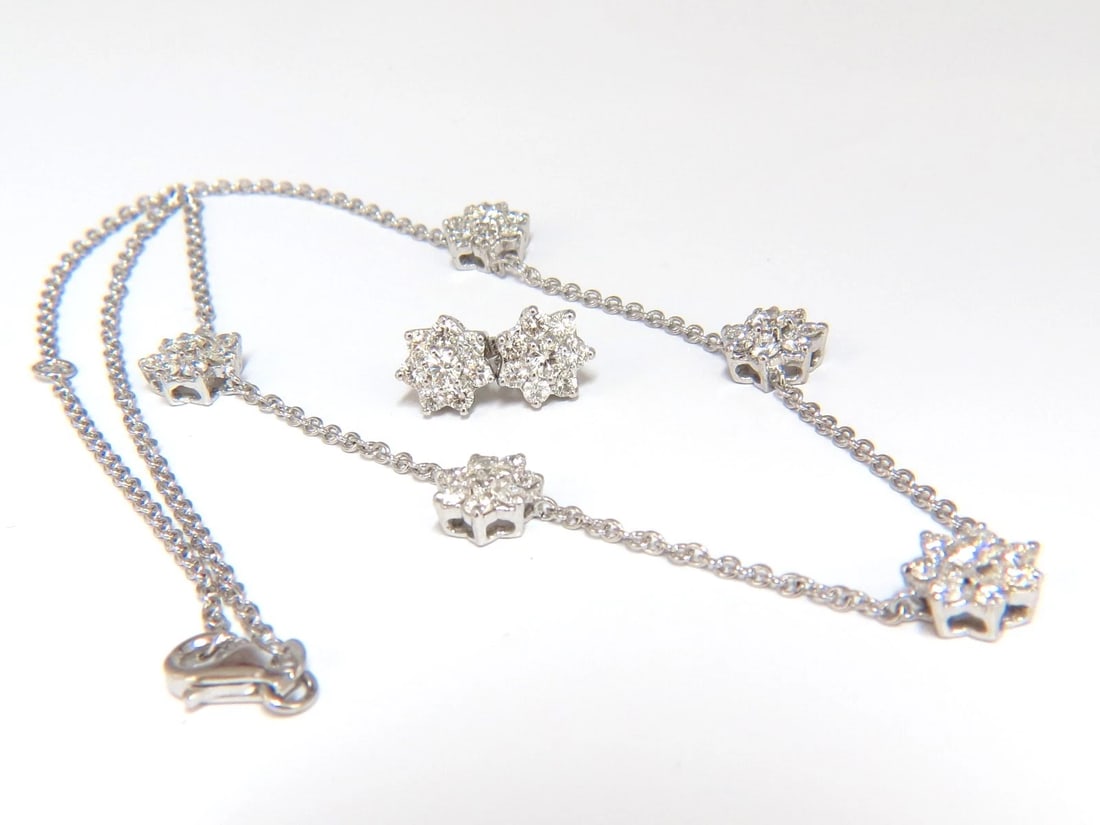 5.50CT NATURAL DIAMONDS FLOATING CLUSTER EARRINGS NECKLACE SUITE 18KT+ - 7