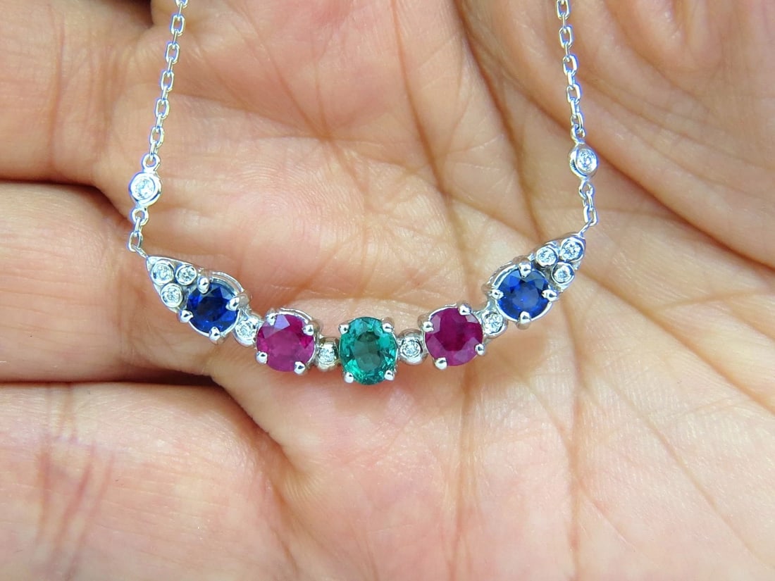 3.60CT NATURAL RUBY EMERALD SAPPHIRE DIAMONDS NECKLACE F/VS ARCH & BY YARD - 8