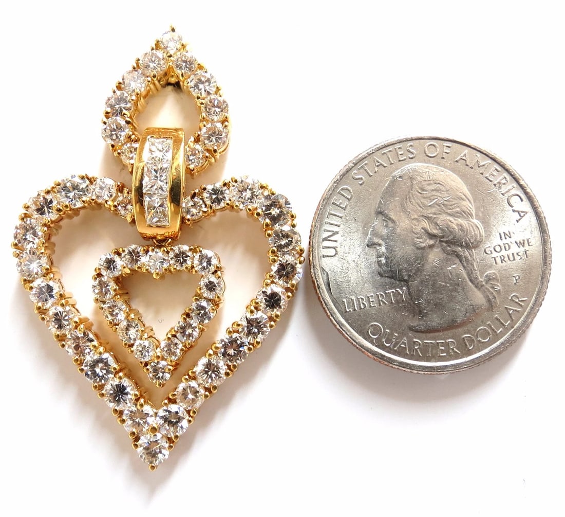 10.00ct natural baguette & rounds diamond heart dangle earrings 18kt huge - 4