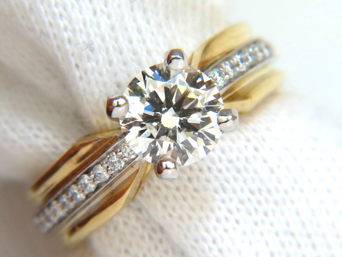 GIA CERTIFIED 1.26CT J/SI ROUND BRILLIANT DIAMOND BEAD SET PLATINUM 18KT RING - 2
