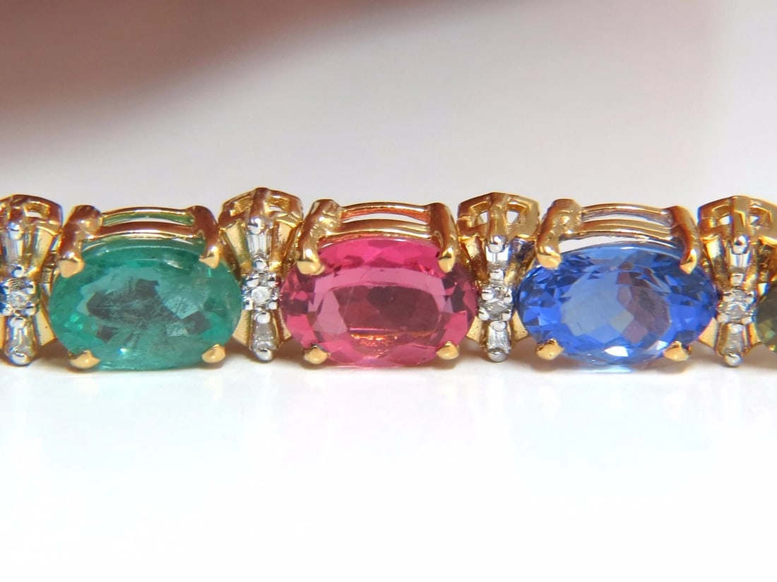 33.21ct natural Sapphire Emeralds Spinel Tourmaline Zircon Bracelet 14KT - 6