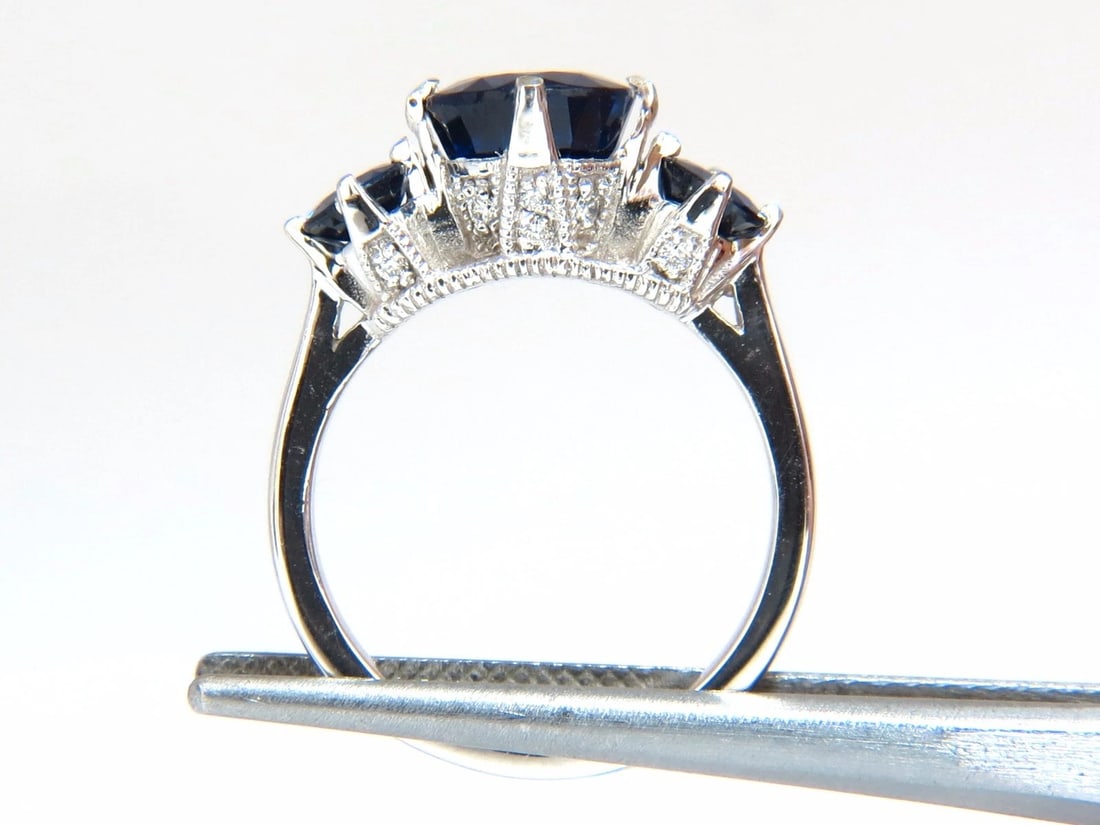 Natural Kyanite Sapphire diamonds ring 3.82ct. vivid blue 14kt - 4