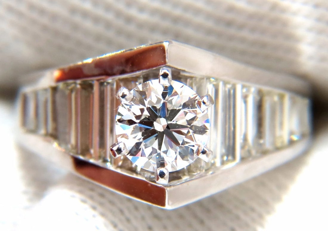 GIA Certified .73ct & 1.50ct round natural diamond baguette ring cut f/vvs1 - 6