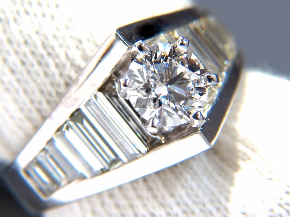 GIA Certified .73ct & 1.50ct round natural diamond baguette ring cut f/vvs1 - 7