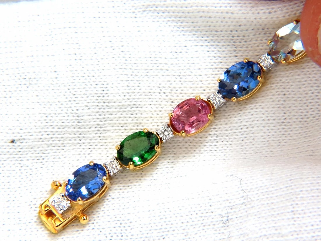 15.17ct natural Tsavortie Spinel Tanzanite Aquamarine Sapphire Bracelet 14kt - 2