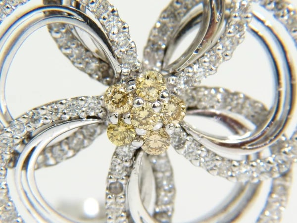 2.40CT NATURAL YELLOW DIAMONDS 3D FLOWER CLUSTER EARRINGS 14KT GOLD - 4