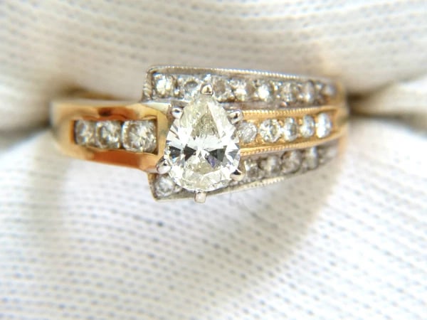 1.00CT BRILLIANT PEAR SHAPE NATURAL DIAMOND RING 14KT CROSSOVER - 2