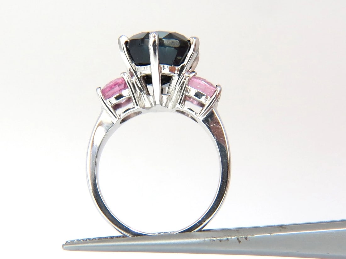 13.00ct. natural black & pink sapphire diamonds ring 14kt. white gold - 2