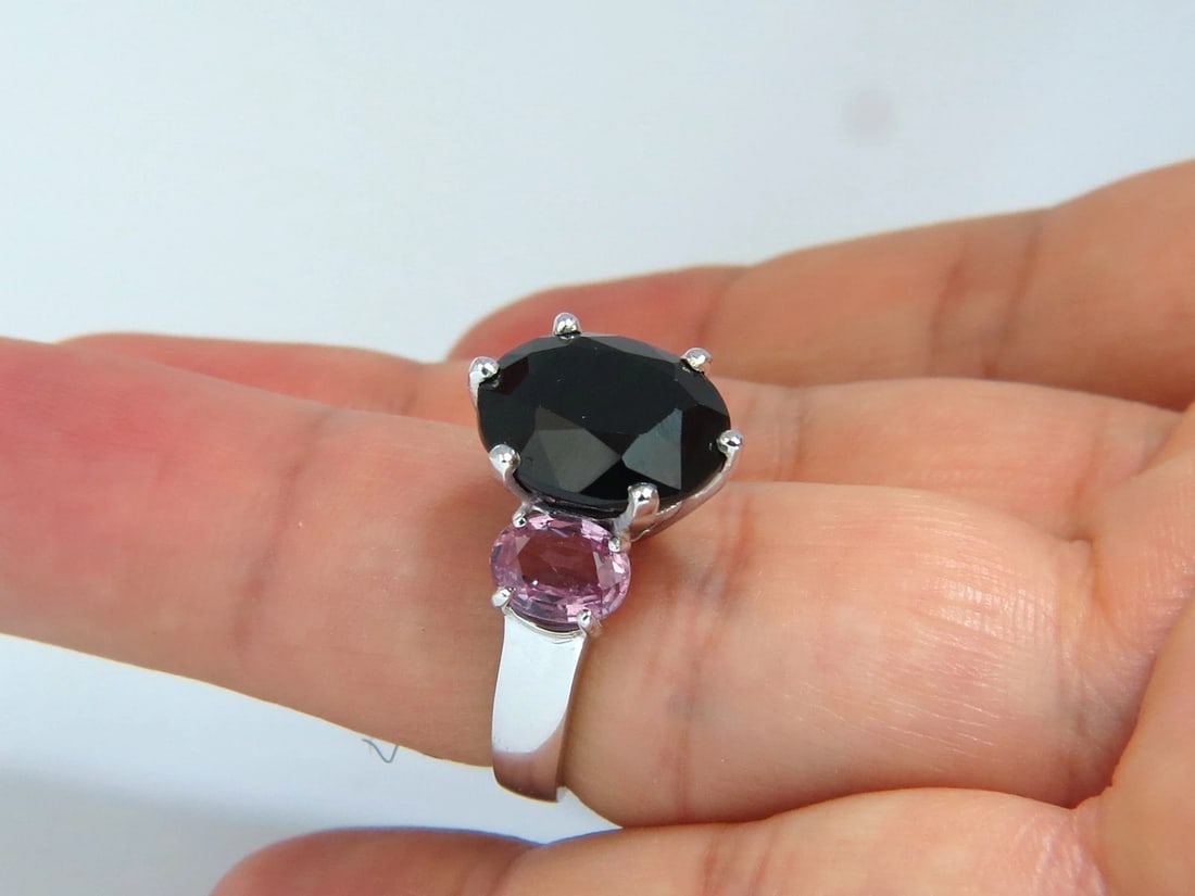 13.00ct. natural black & pink sapphire diamonds ring 14kt. white gold - 3