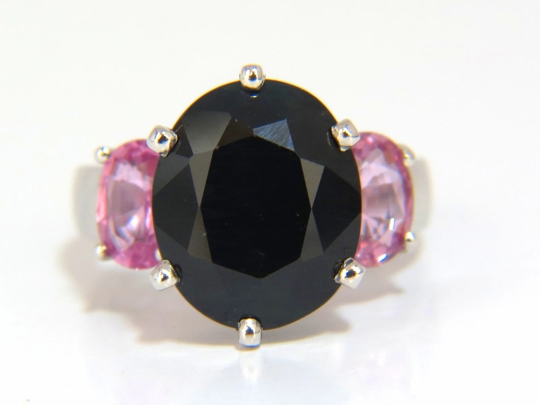 13.00ct. natural black & pink sapphire diamonds ring 14kt. white gold - 5