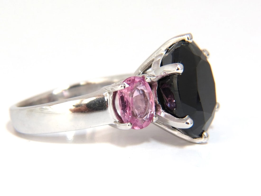 13.00ct. natural black & pink sapphire diamonds ring 14kt. white gold - 6