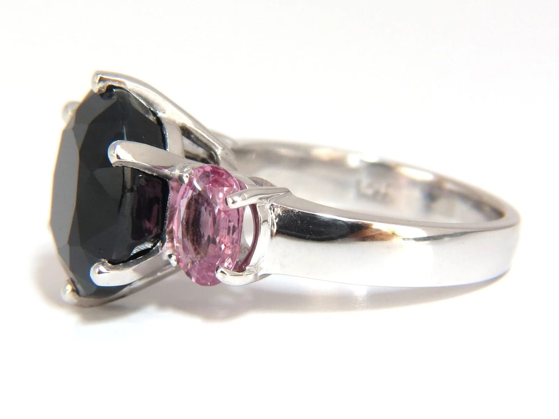 13.00ct. natural black & pink sapphire diamonds ring 14kt. white gold - 7
