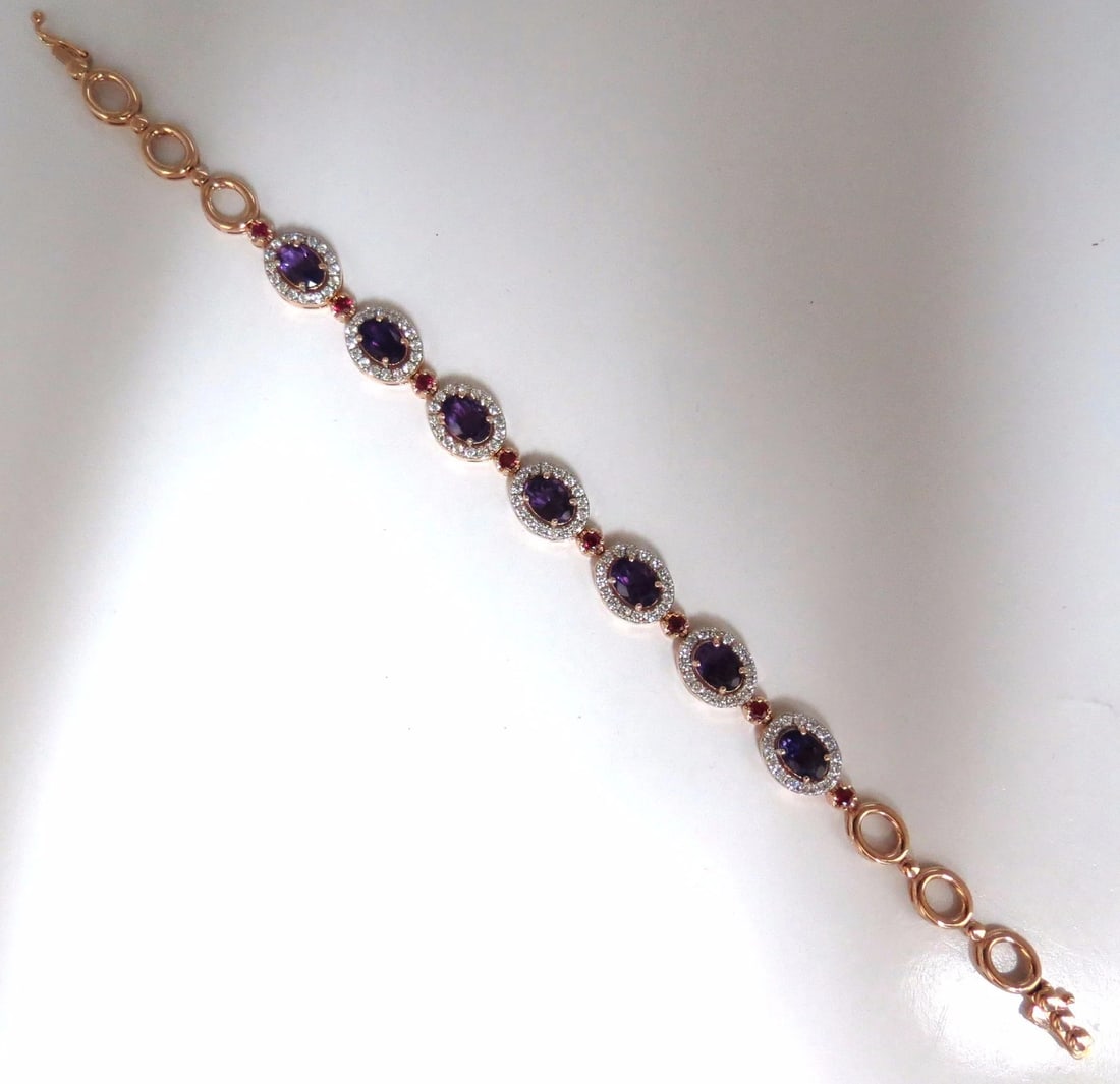 6.46ct natural amethyst ruby diamonds halo bracelet 14kt gold - 3