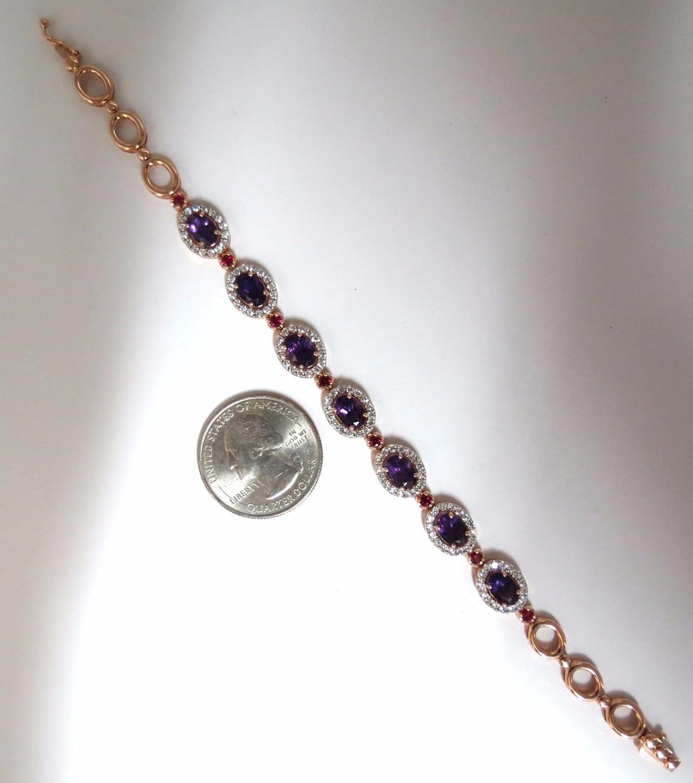 6.46ct natural amethyst ruby diamonds halo bracelet 14kt gold - 4