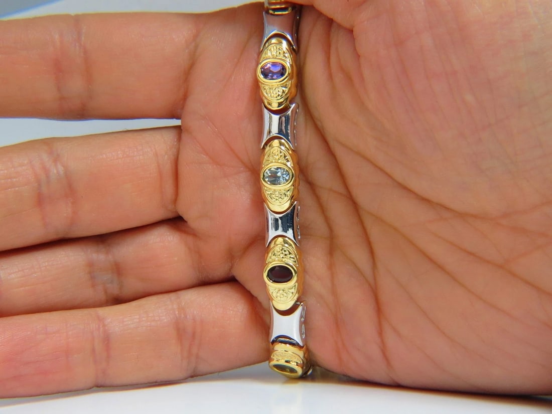 NATURAL PERIDOT CITRINE AMETHYST AQUAMARINE & GARNET BRACELET 14KT - 6