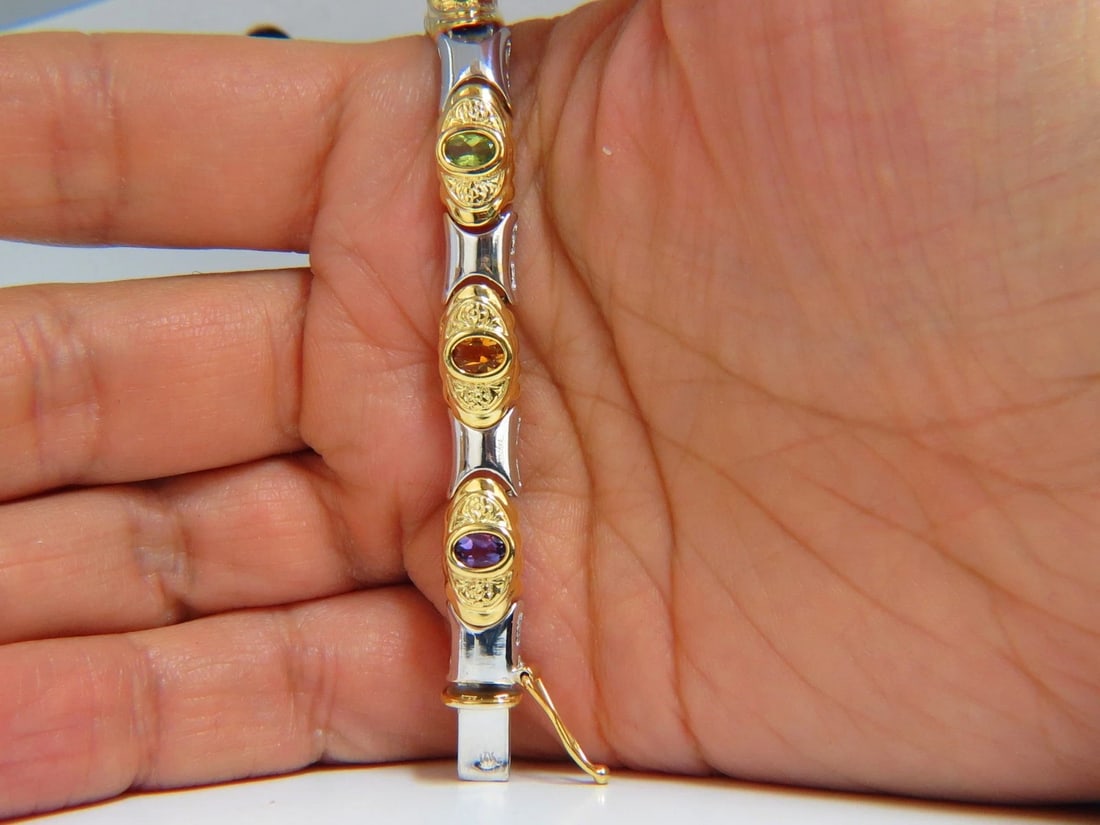 NATURAL PERIDOT CITRINE AMETHYST AQUAMARINE & GARNET BRACELET 14KT - 7