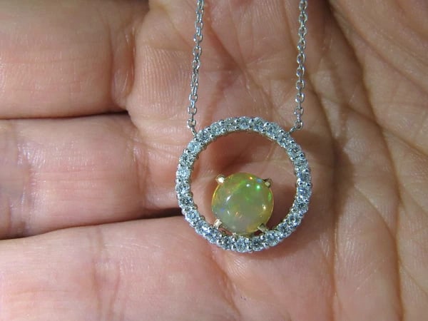2.60CT NATURAL VIBRANT OPAL DIAMOND NECKLACE 14KT - 2