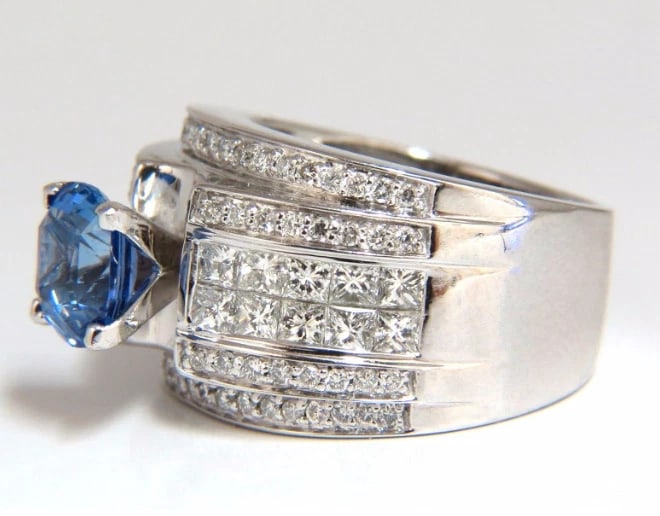 GIA Certified 3.75ct Natural Blue No Heat Sapphire Diamonds Ring Multi Row - 4