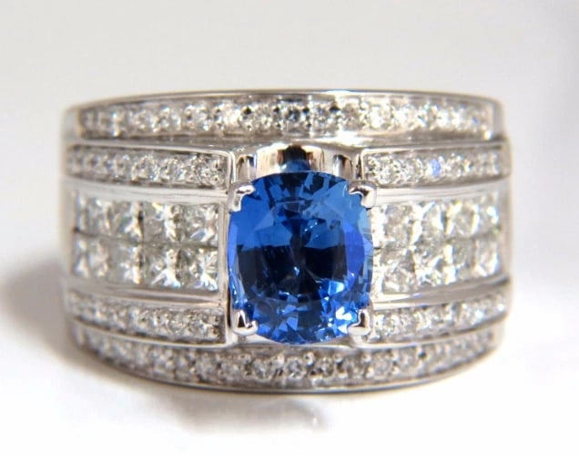 GIA Certified 3.75ct Natural Blue No Heat Sapphire Diamonds Ring Multi Row - 5