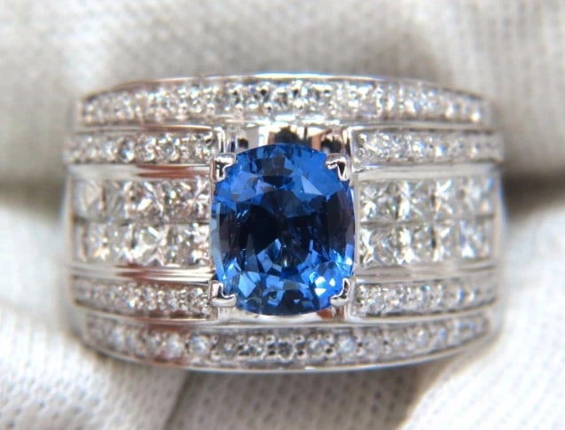 GIA Certified 3.75ct Natural Blue No Heat Sapphire Diamonds Ring Multi Row - 7