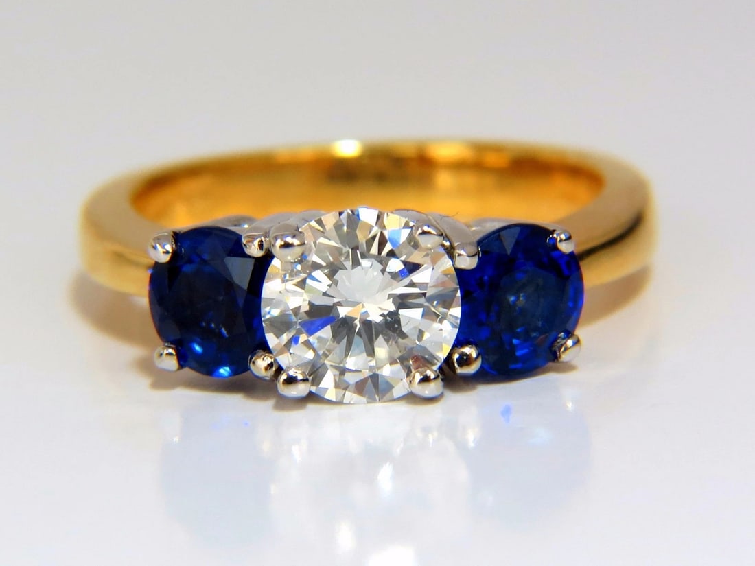 GIA 2.57CT NATURAL ROUND BRILLIANT DIAMOND RING CLASSIC THREE SAPPHIRE - 2