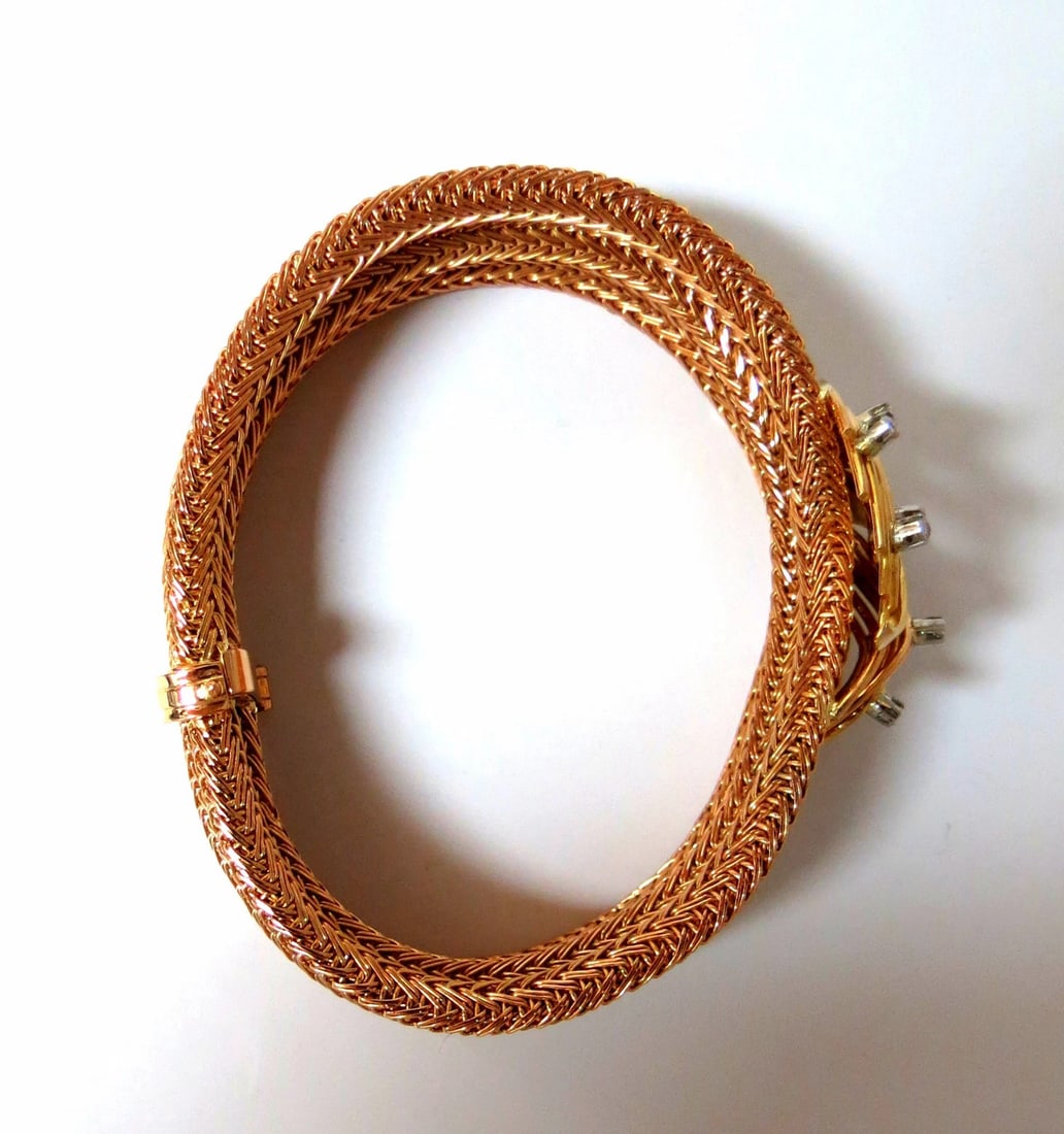 Vintage Argentina Republic 18kt Flex Mesh Tubular .50ct. Diamonds Bracelet - 3