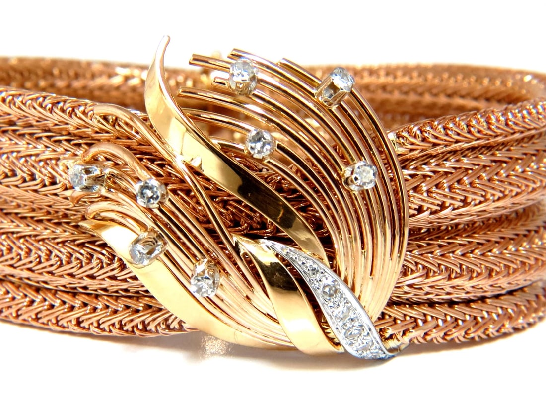 Vintage Argentina Republic 18kt Flex Mesh Tubular .50ct. Diamonds Bracelet - 4