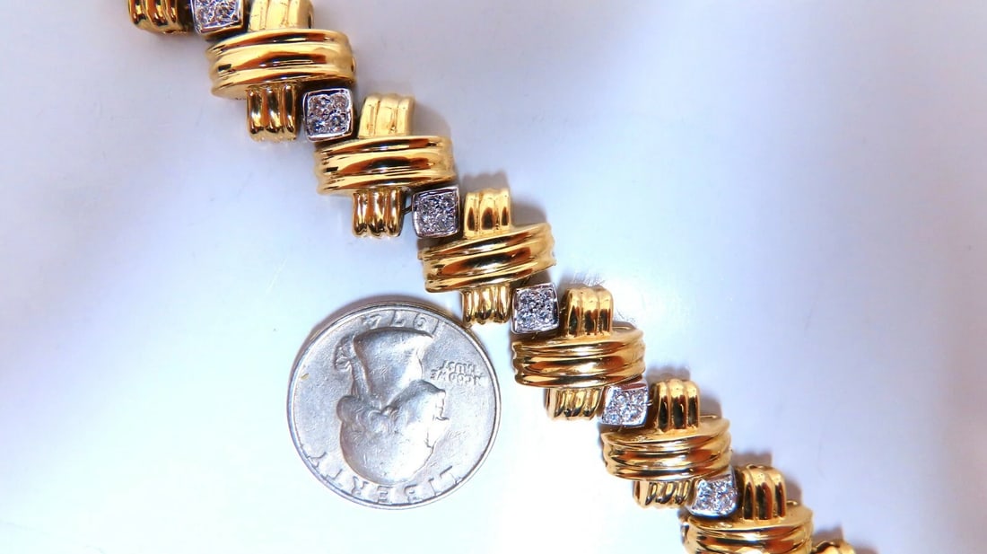 Natural Diamonds X Bracelet wide caliber 14kt two toned 39 grams - 3