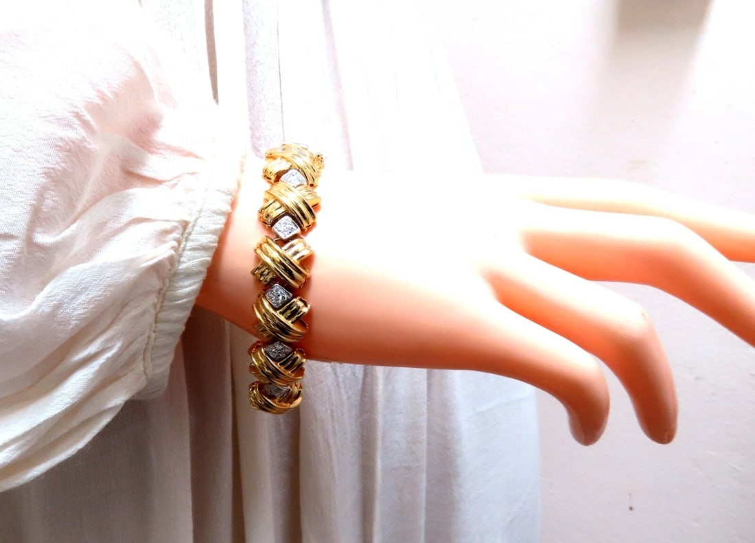Natural Diamonds X Bracelet wide caliber 14kt two toned 39 grams - 6