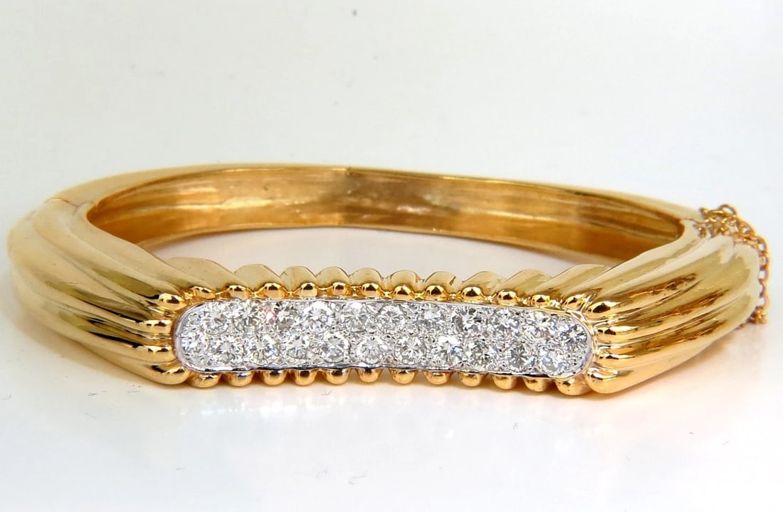 2.30CT INVERTED ARCH GRILLED WAVE RETRO 14KT DIAMONDS BANGLE BRACELET (1 of 8)