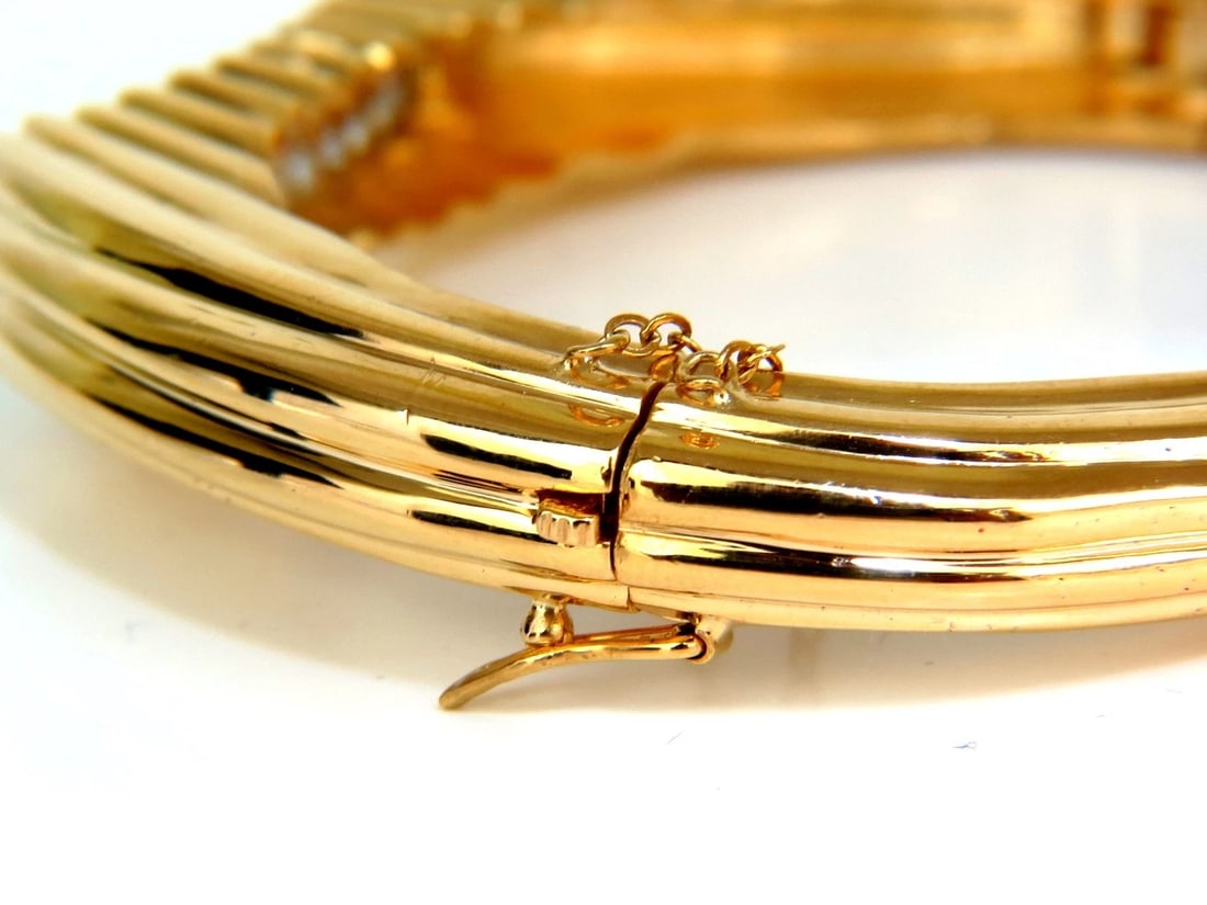 2.30CT INVERTED ARCH GRILLED WAVE RETRO 14KT DIAMONDS BANGLE BRACELET - 2