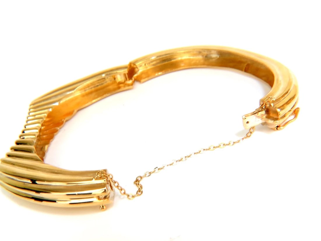 2.30CT INVERTED ARCH GRILLED WAVE RETRO 14KT DIAMONDS BANGLE BRACELET - 3
